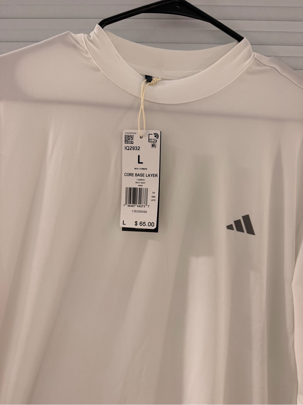 adidas Men’s Core Base Layer Long-Sleeve Shirt — White with Black Logo